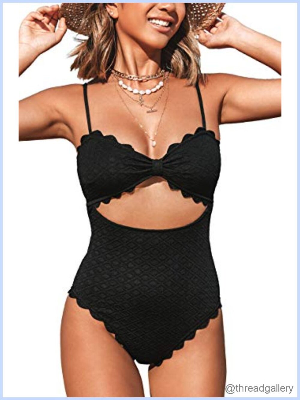Women's Cutout One Piece Swimsuit Scallop Trim Bathing Suit Removable Pads